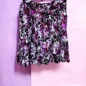 White House Black Market Skirt Purple Floral A-Line Midi Flowy Knee Pockets